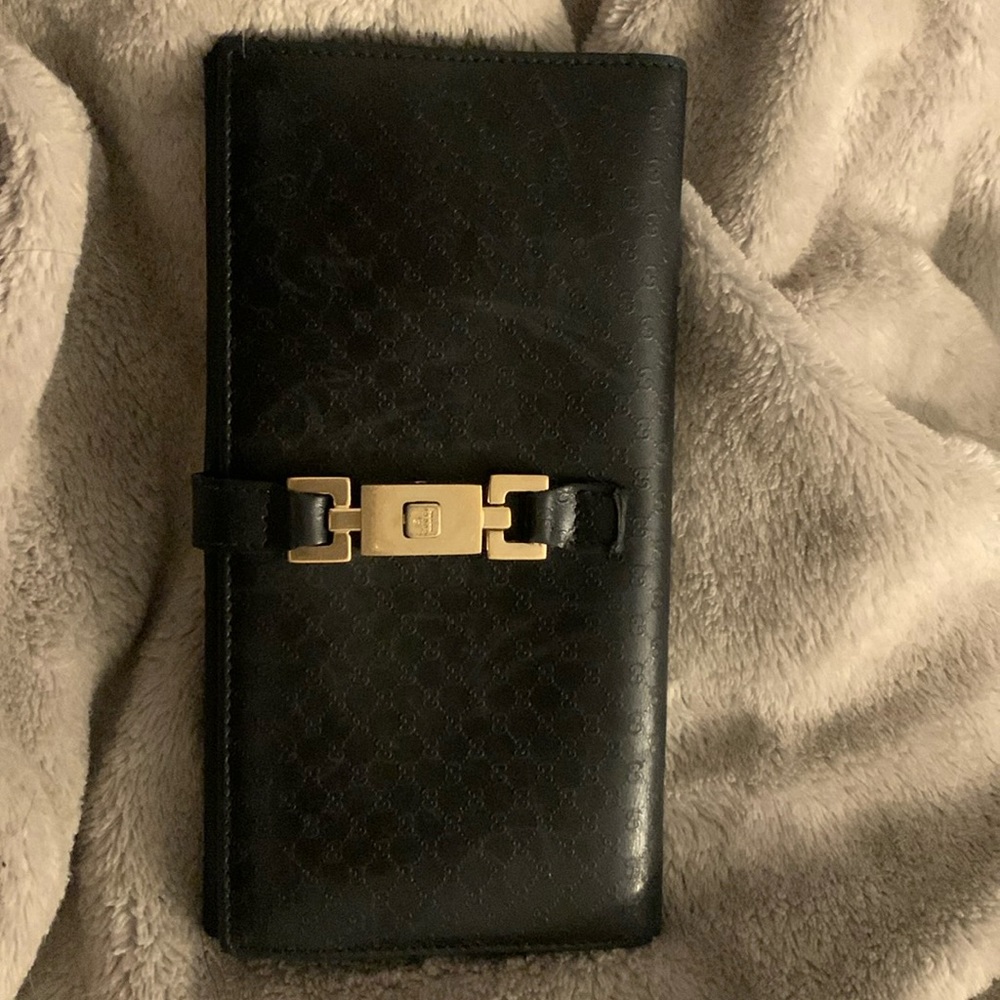 Gucci Leather Black Jackie Continental Long Wallet Vintage (authentic)